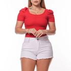 Body feminino canelado manga bufante com bojo elegante - Filo Modas