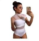 Body feminino cavado gola alta de tecido renda