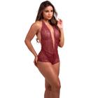 Body Feminino em Renda com Decote Sexy e Sensual Sem Bojo Vinho