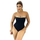 Body Feminino Malha Ribana Preto sem alça