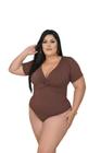 Body Feminino Plus Size Manga Curta Decote Torcido