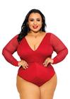 Body Feminino Plus Size-manga Longo Em Tule-detalhe Dourado