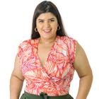 Body Feminino Plus Size Transpassado Fluity Catwalk Estampado Vermelho