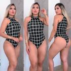 Body Feminino Preto Quadriculado