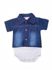 Body Infantil Camisa Jeans Bebê Manga Curta