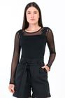 Body Manga Longa Tule Preto-P