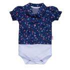 Body para bebê menina camisa curta floral marinho