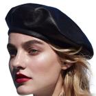 Boina Redonda Feminina Francesa Couro Pu Moda Luxo Ajuste