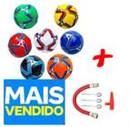 Bola de Futebol Futsal Campo Sintetico N 5 + Kit de 4 Bicos p/Inflar Encher Bolas Multiuso p/ Bomba