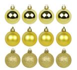 Bola De Natal Mista Fosca Lisa Glitter Dourada Com 12 Peças 5 cm De Ø