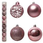 Bola de natal mista glitter / fosca / brilho arabesco vazado rose com 9 pecas 6cm de ø