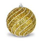 Bola de Natal Ouro com Glitter e Desenhos Brancos 8cm c/6pcs