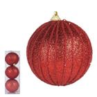 BOLA DECORADA NATAL C/3 UND PVC (VERMELHO) 10cm (FLORARTE) Vol. 19,22