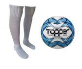 Bola Society Topper Slick Ii Az + Meião Esportivo Bc - Tam 38-42