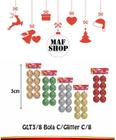 Bolas Arvore Natal Brilhante Gritter 3cm 8 peças Linha Luxo