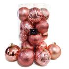 Bolas De Natal Conjunto 16 Un Grande 10Cm Decorada - Rosê