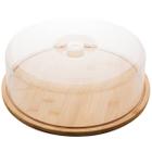 Boleira de Bambu com Cúpula de Plástico 28x9,5cm Lyor Porta Bolo Redondo com Tampa