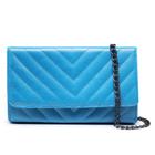 Bolsa Clutch Feminina Metalizado Azul Matelasse Alça Corrente CM SHOES