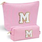 Bolsa de maquiagem YOOLIFE Pink Preppy para meninas com letra inicial