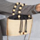 Bolsa de palha bru - cor preta - alça em madeira e resina - tamanho médio - artesanal