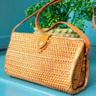 Bolsa De Palha Rattan Com Alça De Couro Importada De Bali