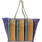 Bolsa de Praia Roxa Colorida Feminina Listrada Alça Verão Piscina Mercado