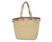 Bolsa em Palha com Pompons Tote Bag Pagani PG6926 Bege