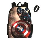 Bolsa Escolar Masculina Capitão América Lançamento Com Relógio Led Digital Top