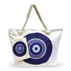 Bolsa Feminina de Praia Grande Estampadas Variadas Olho Grego com Bolsinha tipo carteira