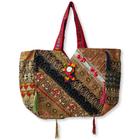 Bolsa Grande com Ziper Indiana Bordada Patchwork Miçangas