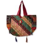 Bolsa Grande com Ziper Indiana Bordada Patchwork Miçangas