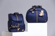 Bolsa Maternidade Tam. G + Mochila 2 Em 1 Azul Marinho Liso Listrado Caramelo+alça Removível