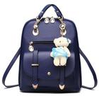 Bolsa Mochila Feminina Couro Com Chaveiro Urso Casual