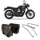 Bolsa Moto Custom Alforge Mala Pasta Lateral Marrom 20 Litros + Afastador Suporte Triumph Bonneville T 100