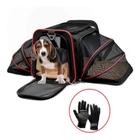 Bolsa Pet para Transporte Expansível Avião Viagem Vermelho + Par Luva Tira Pelos