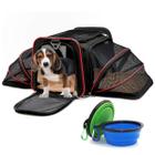 Bolsa Pet Transporte Expansível Viagem Avião Vermelho + 2 Comedouros Retrátil