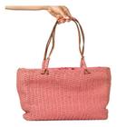 Bolsa Praia Artesanato Manual Rosa Média Com Alça 39X23Cm