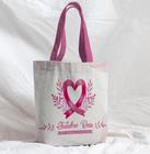 Bolsa Sacola Artesanal de Tecido Outubro Rosa Faixa Coração