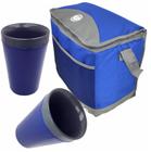 Bolsa Térmica Azul Caixa Cooler 24 Litros + 2 Copos Térmico 350ml Parede Dupla Azul