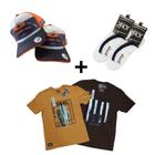 Boné Country Cowboy + Camisa Rural Masculina + 2 Meias Kit