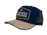 Boné Garanhão Marchador Original Modelo Aba Curva Trucker Azul Marinho e Bege