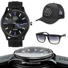 Boné + oculos sol proteção uv + relogio masculino preto social casual moda masculina presente