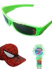 Bone relogio musical com led e 0culos verde infantil do Homem Aranha , novidade