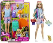 Boneca Articulada Barbie Malibu Dia de Aventura no Acampamento Com Pet e Acessórios - Mattel - HDF73