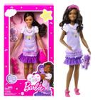 Boneca Articulada Barbie Malibu Vestido Lilás Negra 34Cm Com Acessórios - My First Barbie - Mattel - HLL20