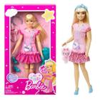 Boneca Articulada Barbie Malibu Vestido Rosa Loira 34Cm Com Acessórios - My First Barbie - Mattel - HLL19