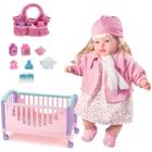 Boneca Baby Bebê Loira Rose Ring + Kit Berço P/ Bebê Dormir - Milk Brinquedos