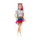 Boneca Barbie Cabelo Arco íris Leopardo GRN81 Mattel