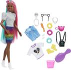 Boneca Barbie Cabelo Arco Iris Leopardo Negra - Mattel GRN80
