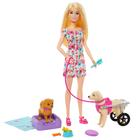 Boneca Barbie de brinquedo com cachorrinho de brinquedo e cachorro em cadeira de rodas +acessórios